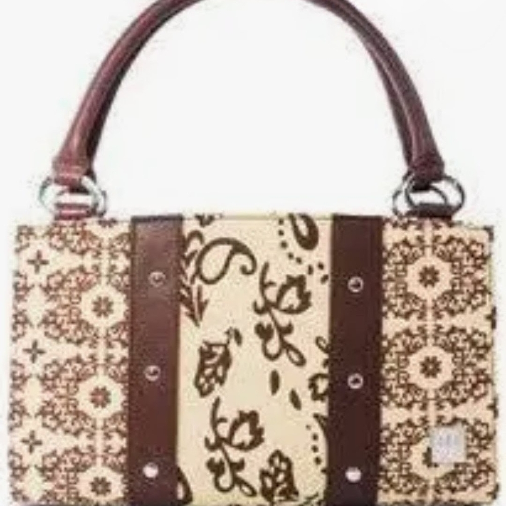 Elegant Cream and Brown Patterned Handbag